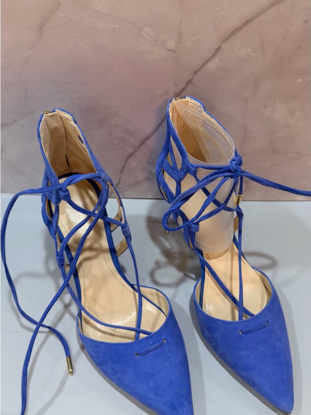 Marc Fisher Cobalt Blue Lace-Up Pointed-Toe Heels